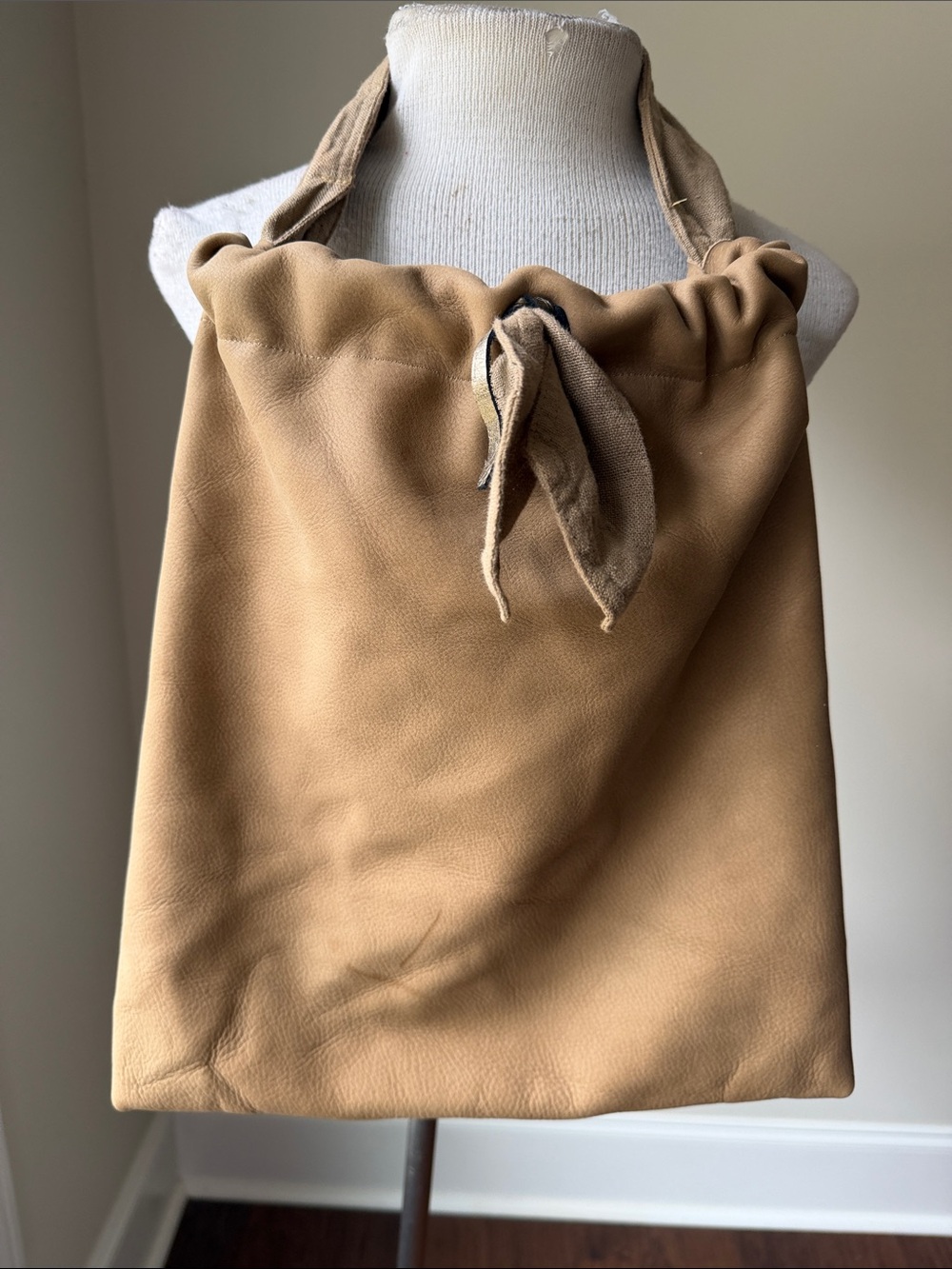 Hand Crafted Camel Knotted-Top Leather Tote